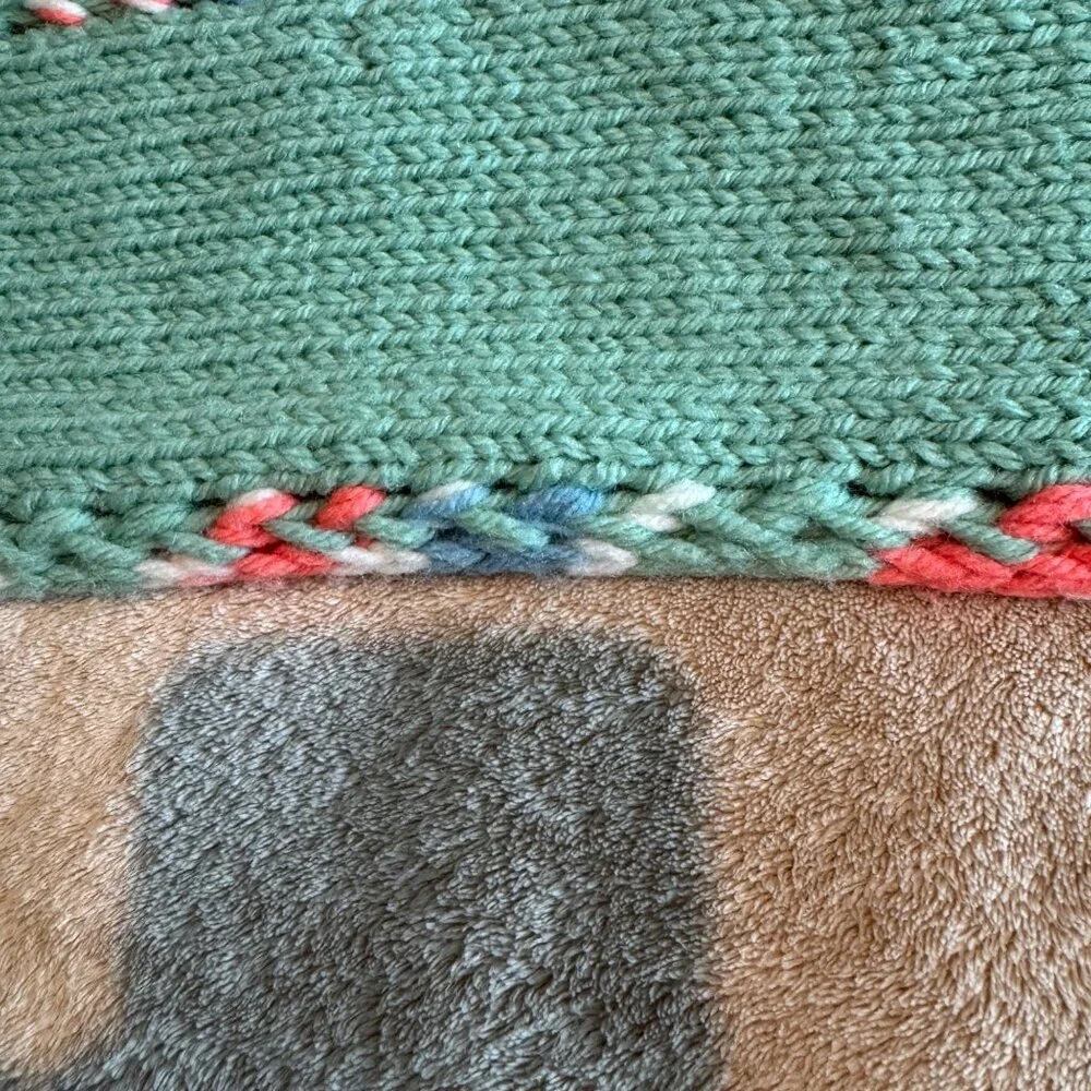 Vintage Large Crocheted Afghan Pink Mint and White with Blue Accents Lap Warmer